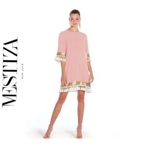 Mestiza Shimmy Shimmy Tassle Dress, A-Line, neutral Pink with cream tassles,XS